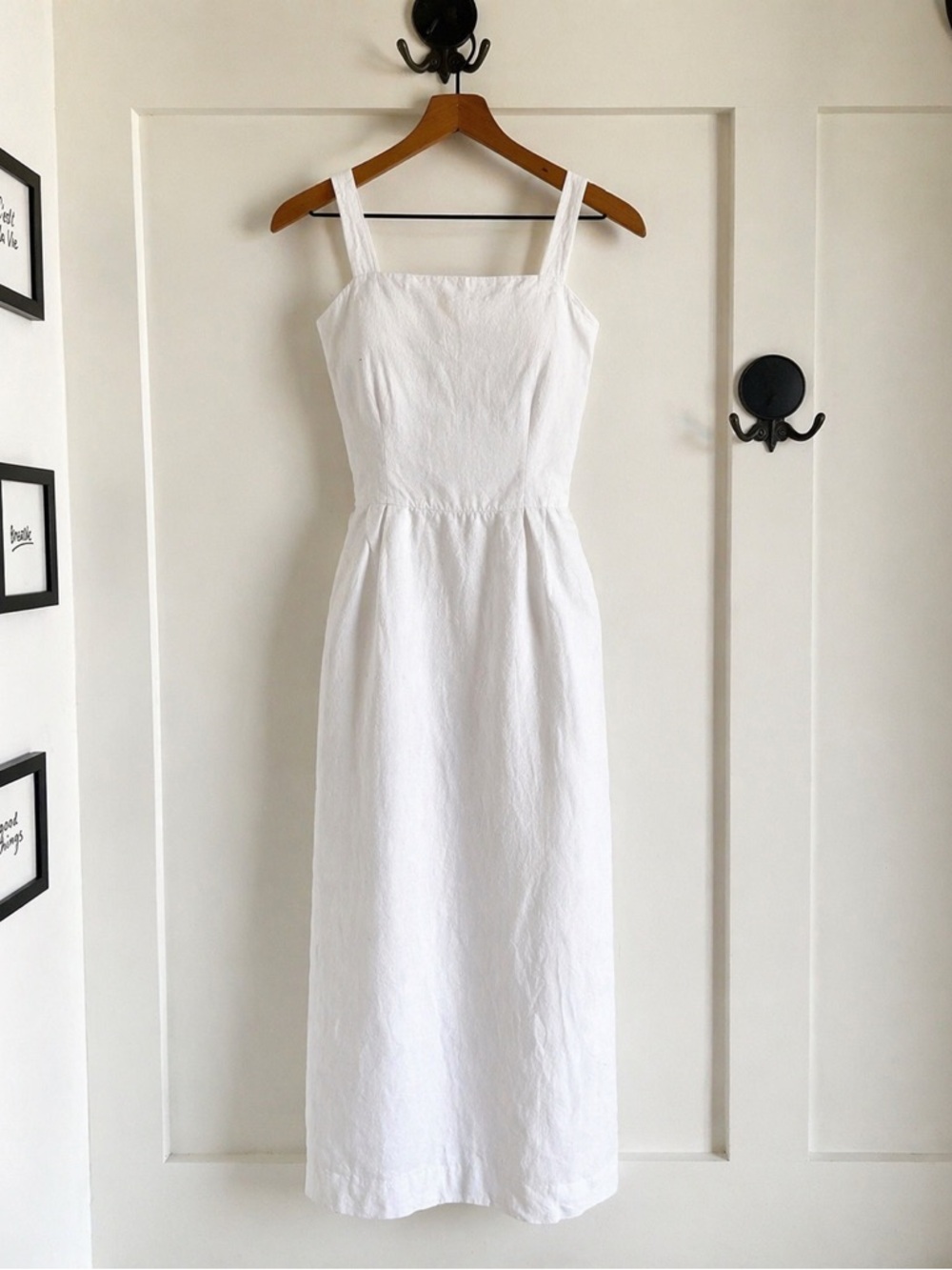 ⭐️SOLD White Linen Blend Midi Dress | 90s Minimal Sundress | French Summer